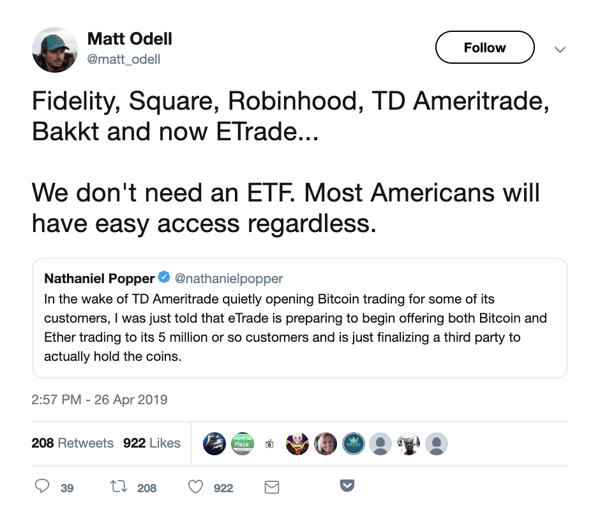 Tweet about ETF for Crypto