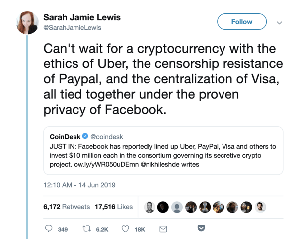 Sarah Jamie Lewis Tweet Facebook Cryptocurrency