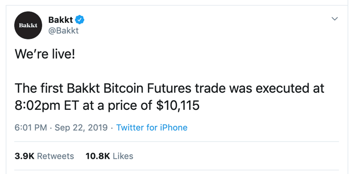 Crypto Markets - First Bakkt Bitcoin Futures Trade Was Executed